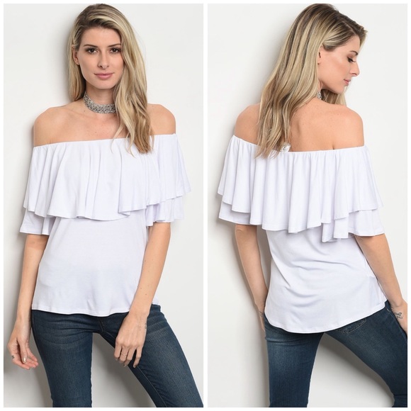 Tops - White Off-Shoulder Top 21005